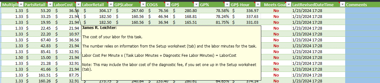 Pop Up Notes Explaining Features in Flat Rate Simple Software