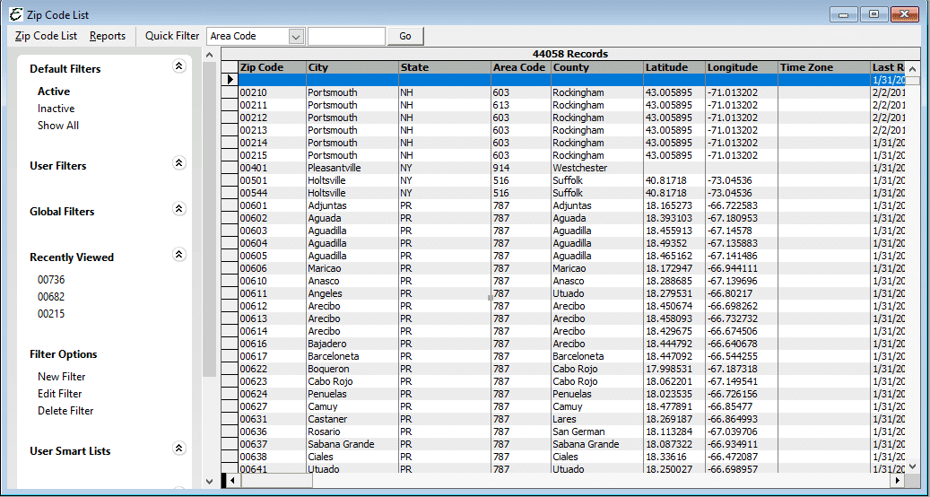 Zip Code List