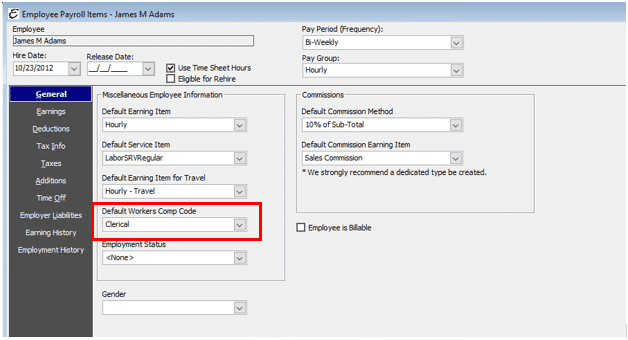 Default Worker's Comp Code