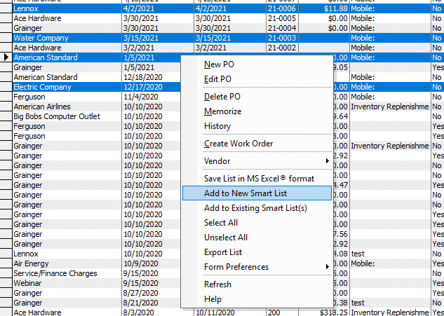 Add to New Smart List - Right-Click