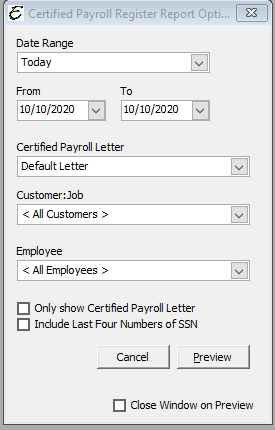 Certified Payroll Register Report Optionsh