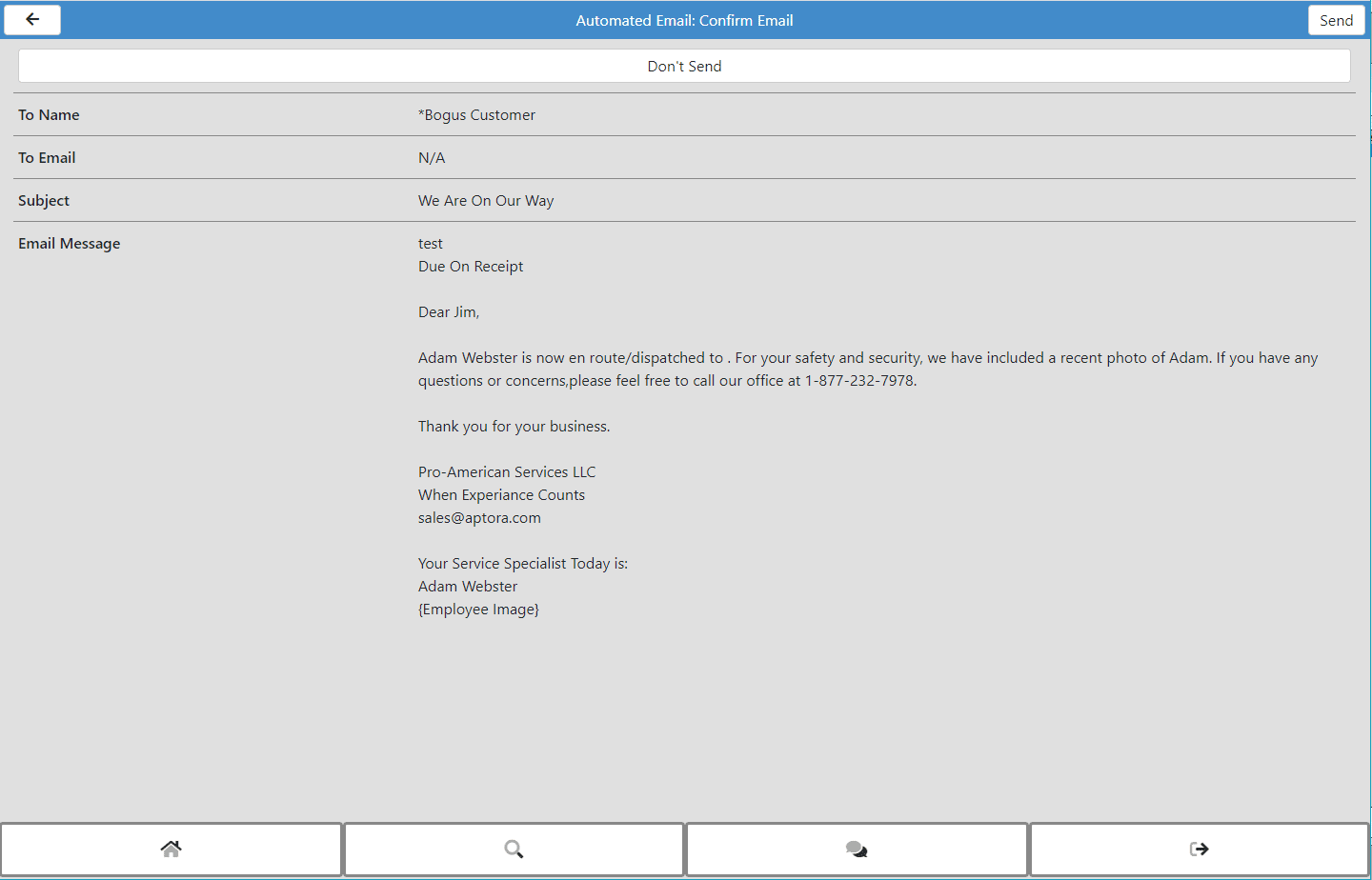 Aptora Mobile II - Auto Email - Usage - En Route Email