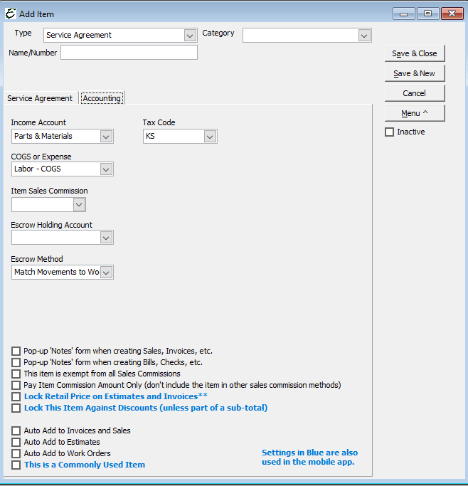 Service Agreement - Accounting Tab