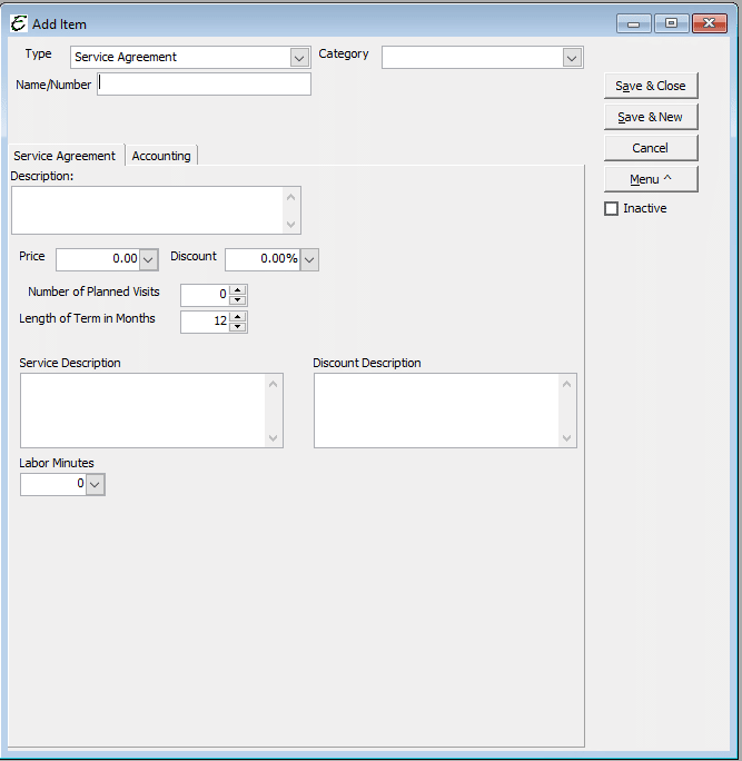 Service Agreement - Service Agreement Tab
