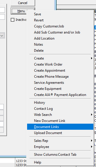 Document Links Menu Option