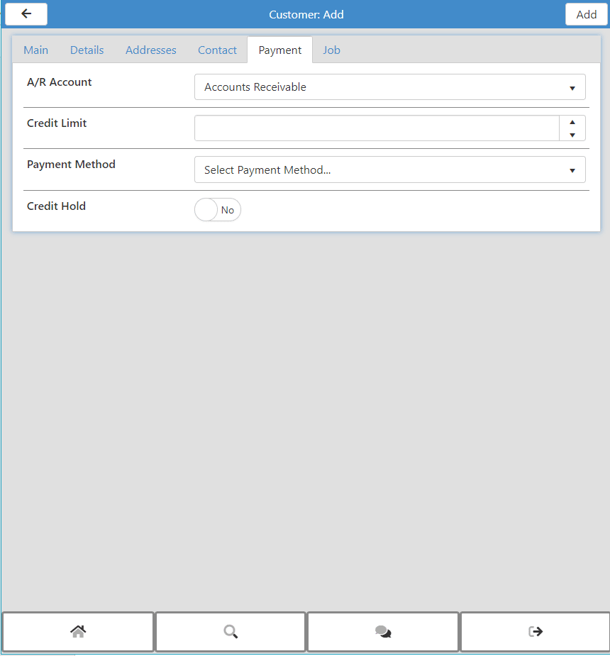 Customer Add New - Payment Tab