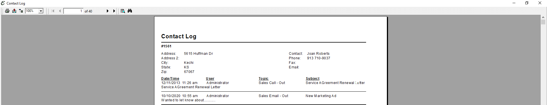 Customer Contact Log PDF