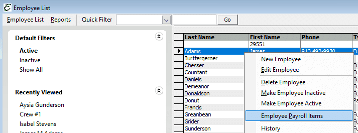 Employee Payroll Items