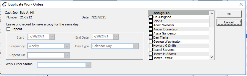 Duplicate Work Order