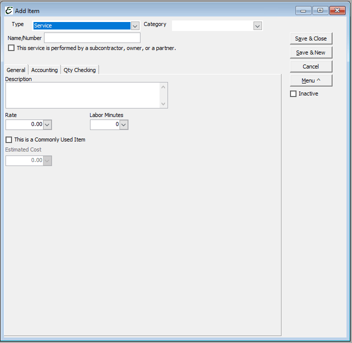 Invoice Items - Overview - Service