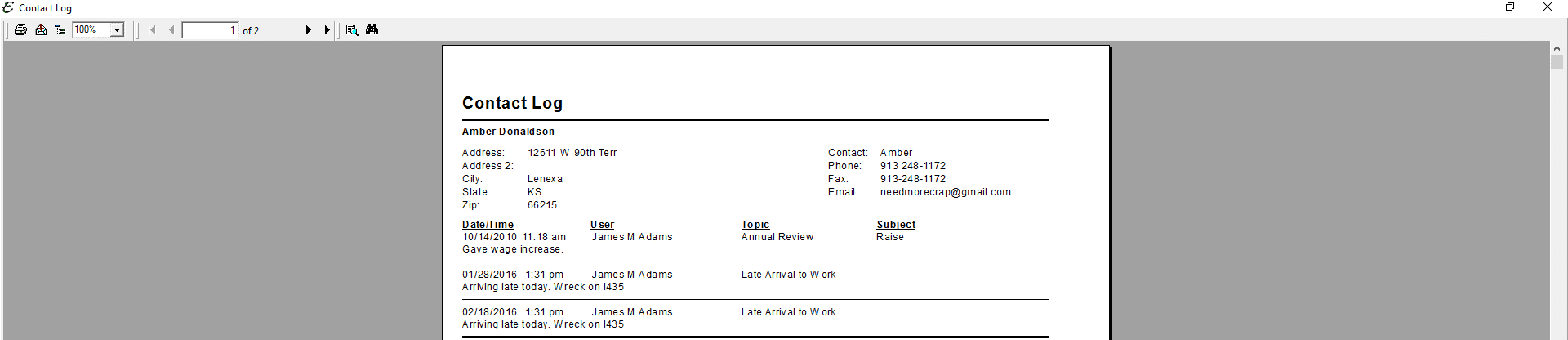Contact Log (Employee) PDF