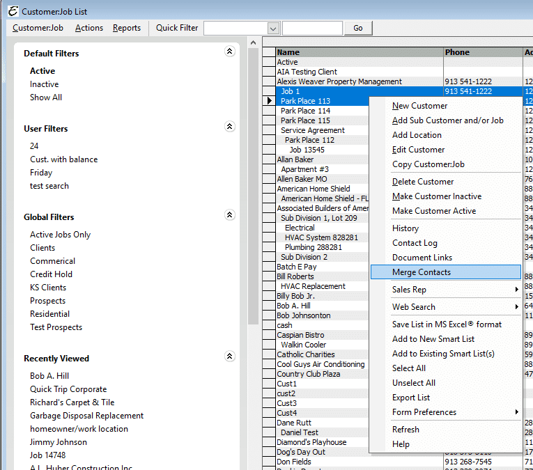 Merge Contacts from Customer:Job