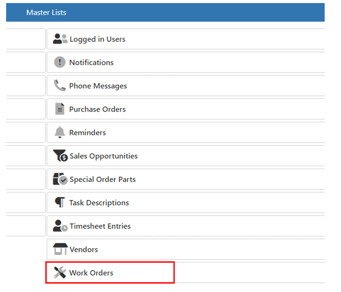 Work Order - Master List