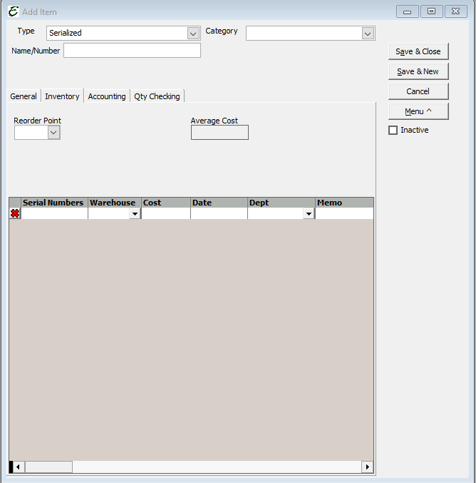 Serialized - Inventory Tab