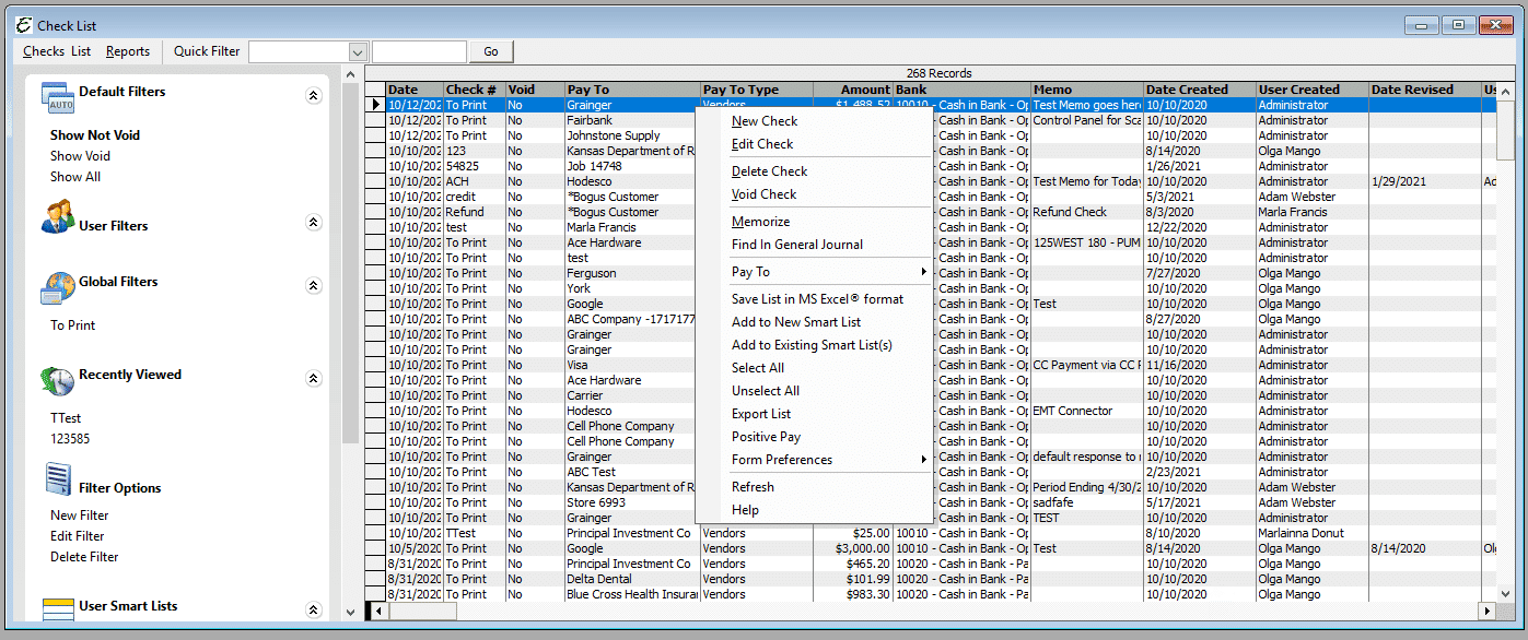 Check List Popup Menu