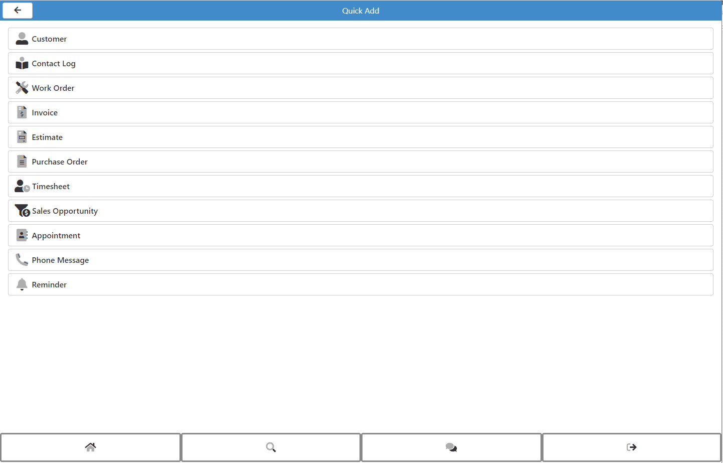 Quick Add Menu