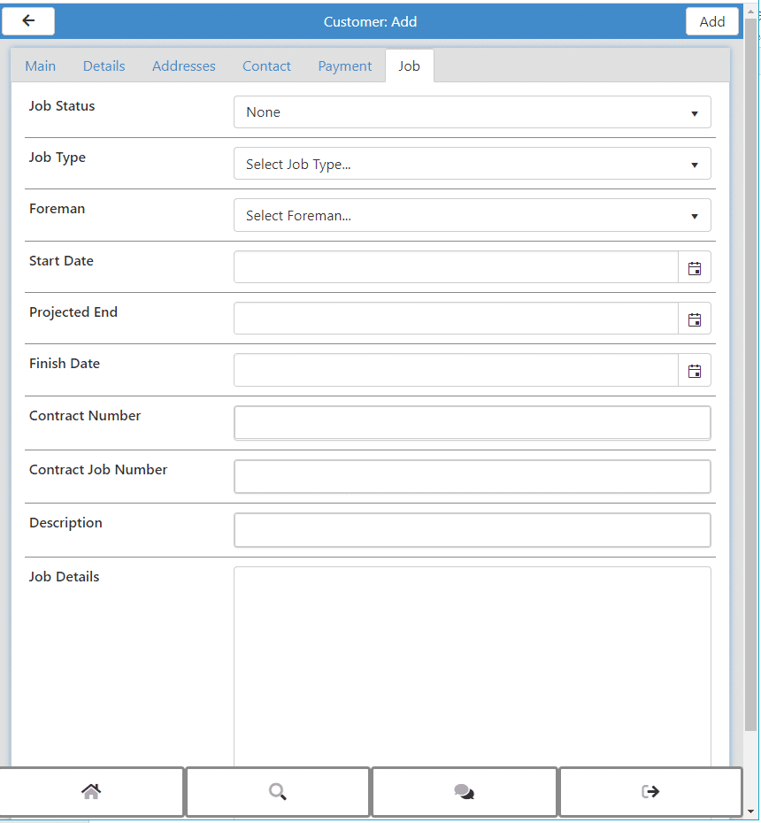 Customer Add New - Job Tab