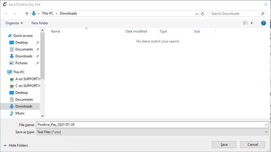 Positive Pay File Directory