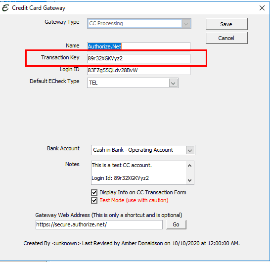 Transaction Key - Authorize.net