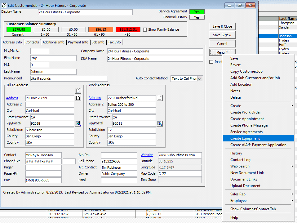 Create Equipment from Customer