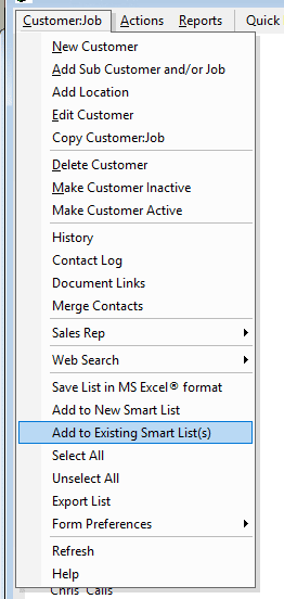 Add to Existing Smart List - Menu