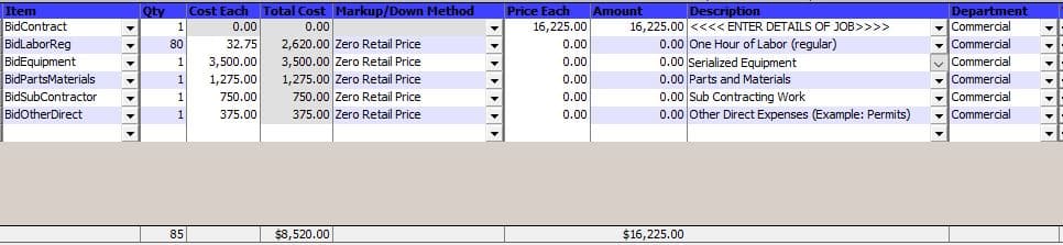 An Image Showing Estimates with Flat Rate Pricing individual items not priced.