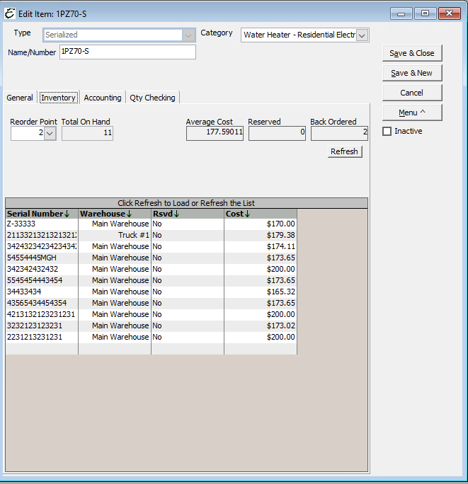 Serialized - Inventory Tab - After Save