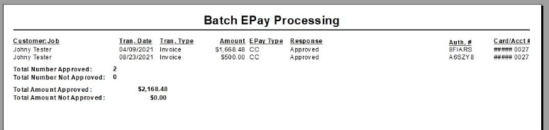 Batch EPay Processing Report