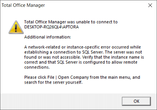 Cannot Connect Message Box