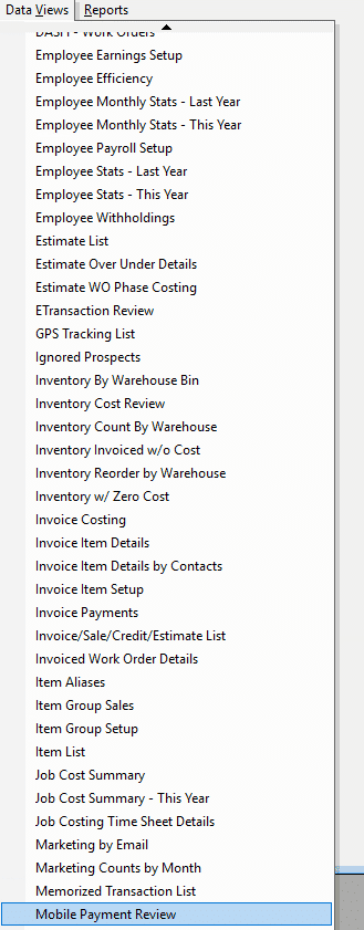 Mobile Payment Review Custom Data View