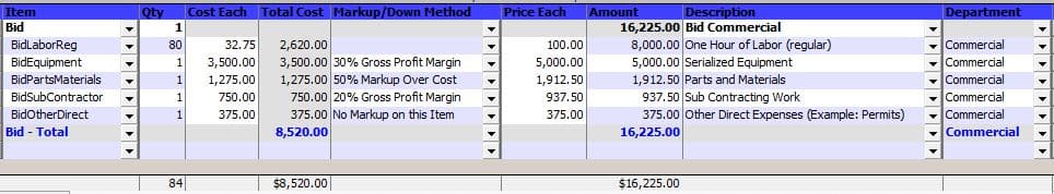 An Image Showing Estimates with Flat Rate Pricing Using a Group Item with individual prices.