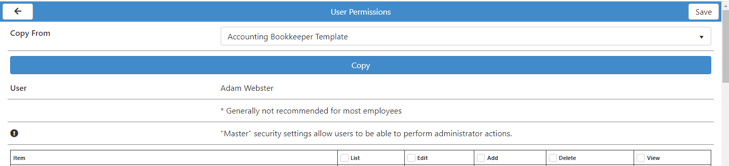 User Permission Options