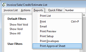 Approval Sheet Menu Option