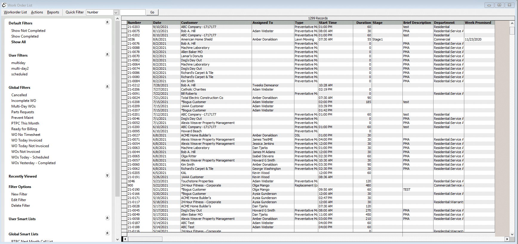 Work Order List