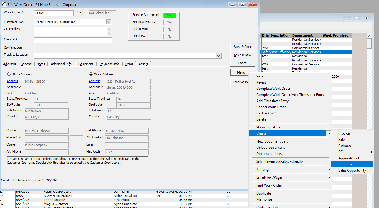 Create Equipment from Work Order