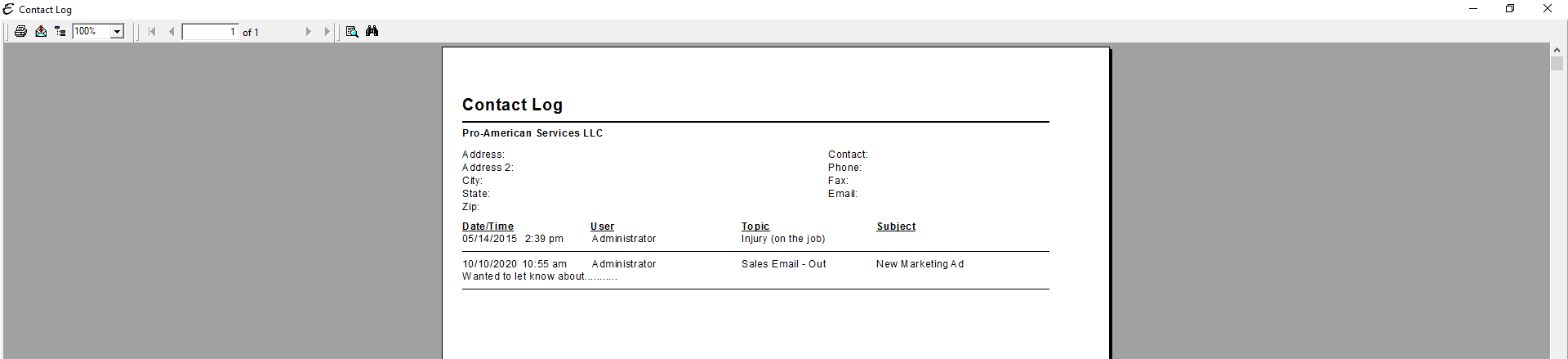 Contact Log (Company) PDF