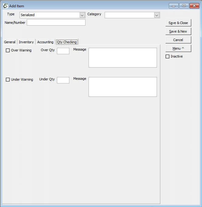 Serialized - Qty Tab