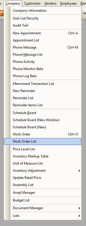 Work Order List File Path