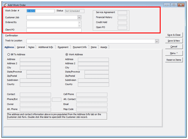 Work Order Header
