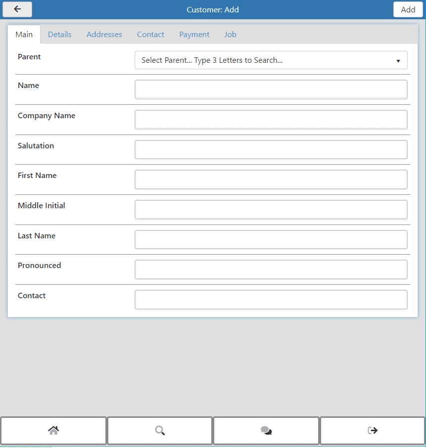 Aptora Mobile II - Customer Add New - Main Tab