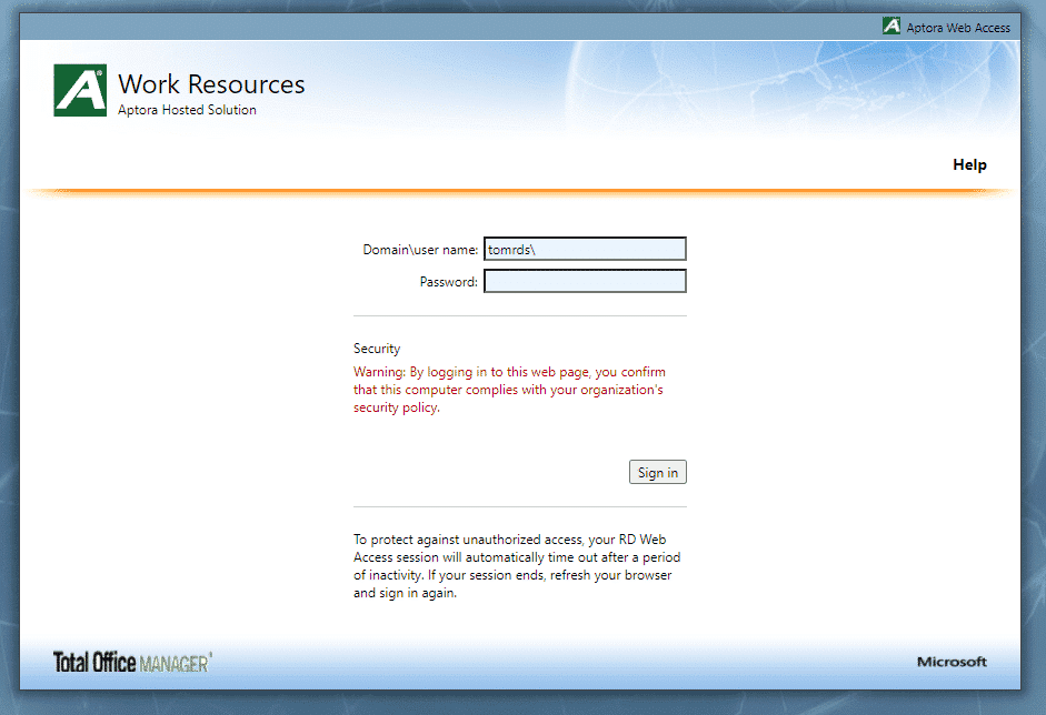 Work Resources - Hosted Login