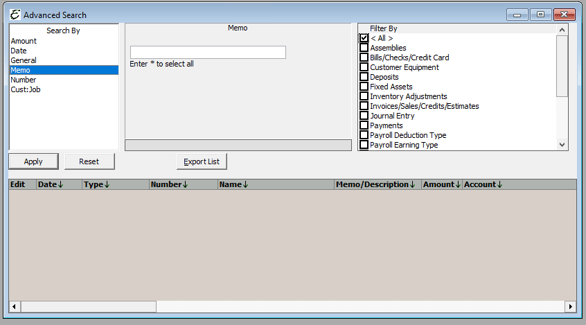 Advanced Search Menu