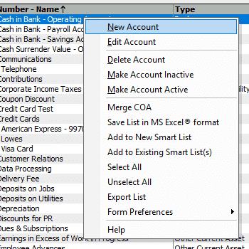 New Chart of Account