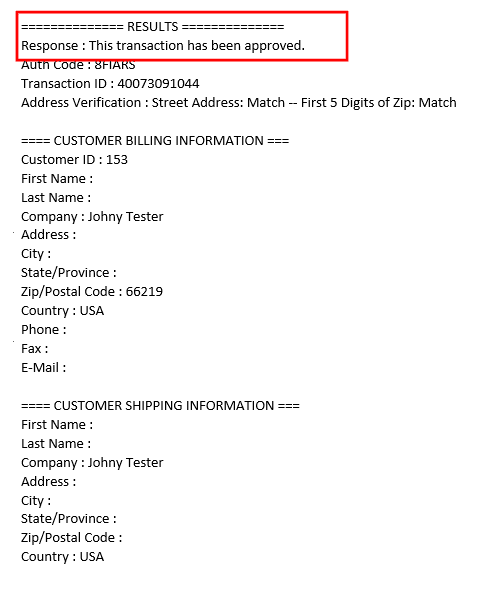 Merchant Email Result