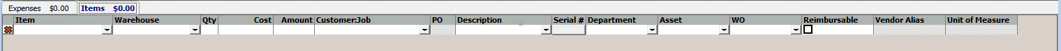 Write Check - Items Tab