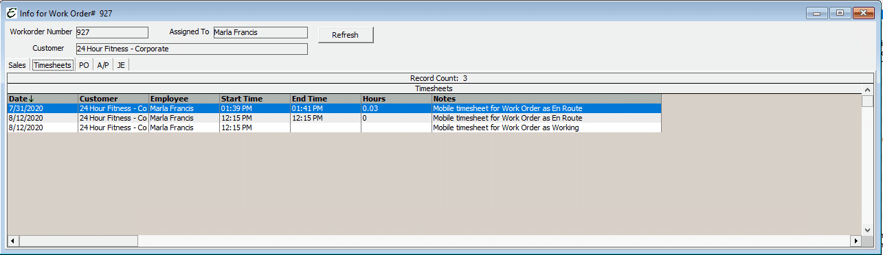 Work Order History Form