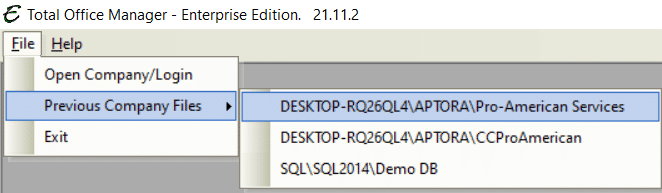 Connect to Previous Company File