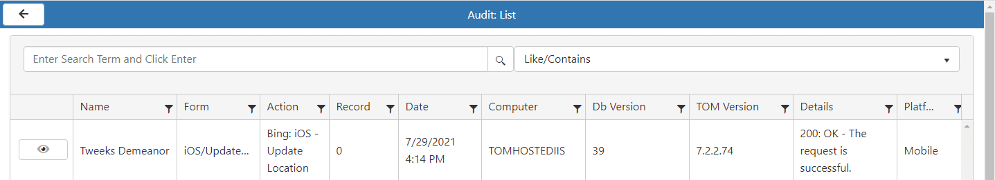 Aptora Mobile II Audit Trail
