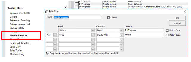 Mobile Invoice Filter