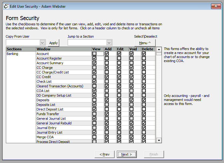User List/Security Form